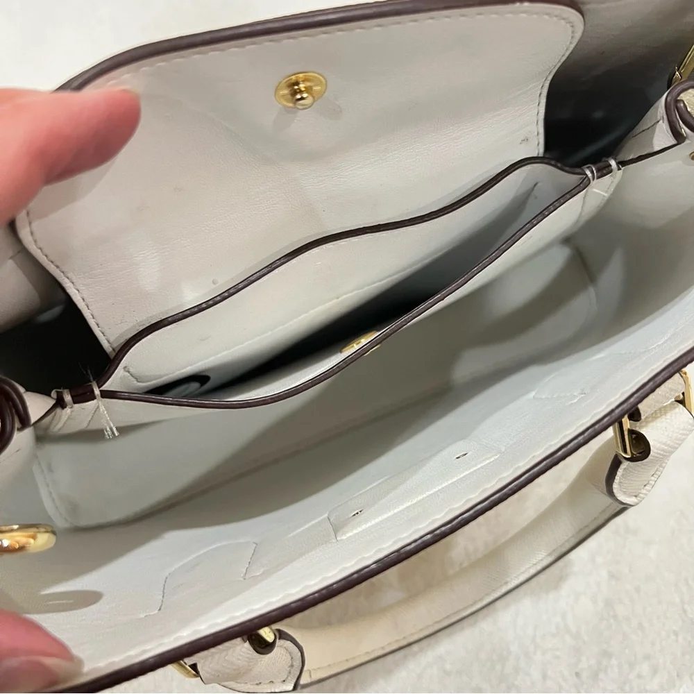 DKNY Ivory Leather Bianca Medium Satchel Bag